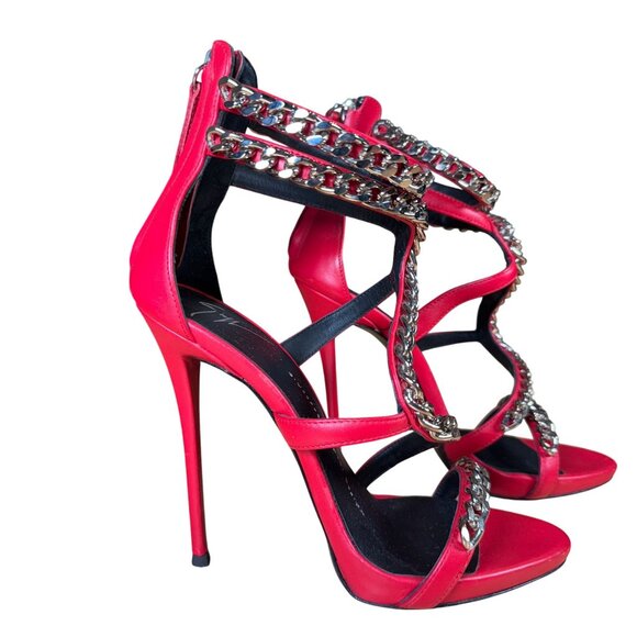 Giuseppe Zanotti Red Snake Chain Alien Stiletto High Heel Sandals Size 37 - Picture 2 of 10